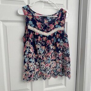Cupio Embroidered Flower sleeveless Blouse with opened  back Size L